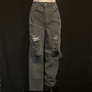 American eagle, black, destroyed mom jeans